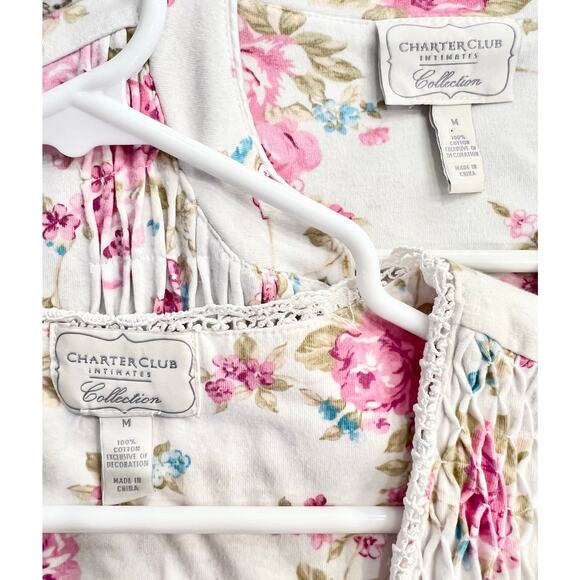 Charter Club Intimates Nightgown & Robe SET Women's M Pajamas Pink Floral Zipper - Picture 9 of 14